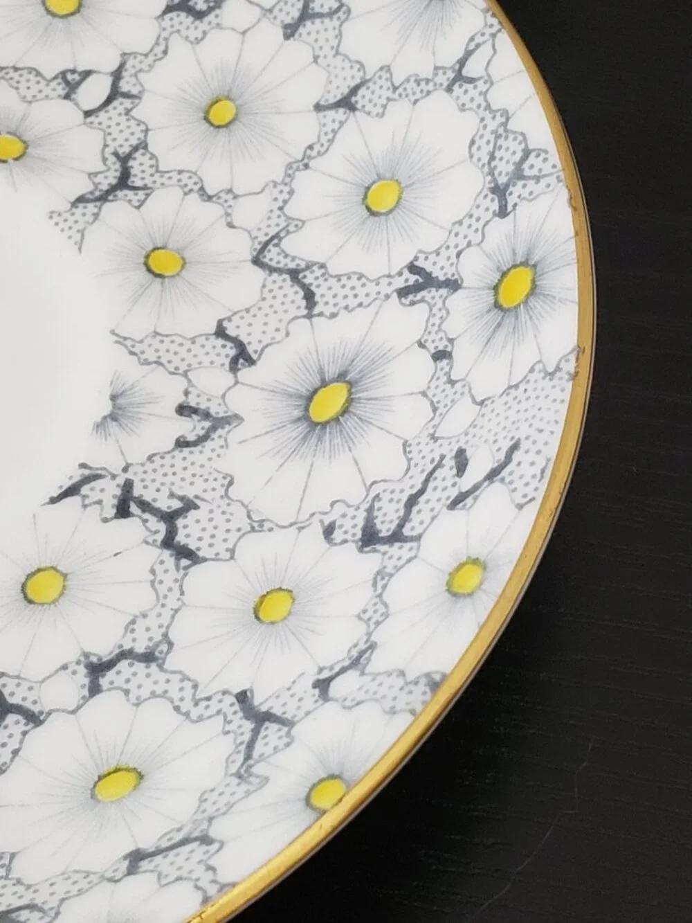 China England Yellow & Grey Floral Saucer Grafton